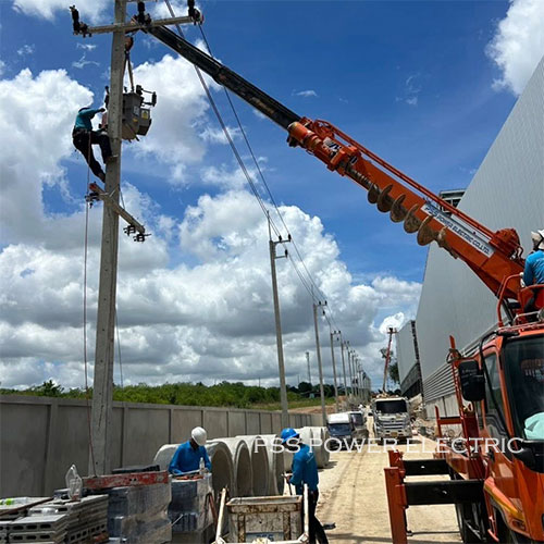 งานปักเสาพาดสายระบบไฟฟ้า 22 KV พร้อมติดตั้งหม้อแปลงขนาด 100 kVA