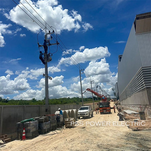 งานปักเสาพาดสายระบบไฟฟ้า 22 KV พร้อมติดตั้งหม้อแปลงขนาด 100 kVA