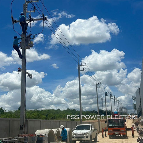 งานปักเสาพาดสายระบบไฟฟ้า 22 KV พร้อมติดตั้งหม้อแปลงขนาด 100 kVA